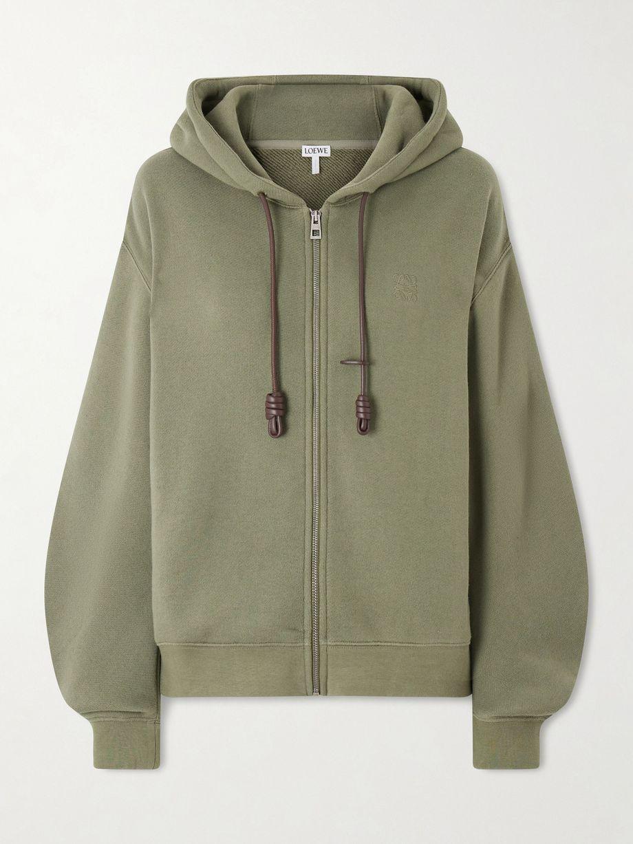 Flamenco leather-trimmed cotton-blend jersey hoodie by LOEWE