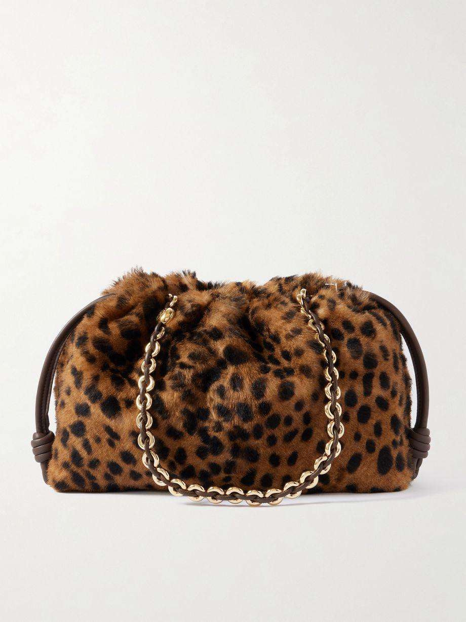 Flamenco medium leather-trimmed leopard-print shearling clutch by LOEWE
