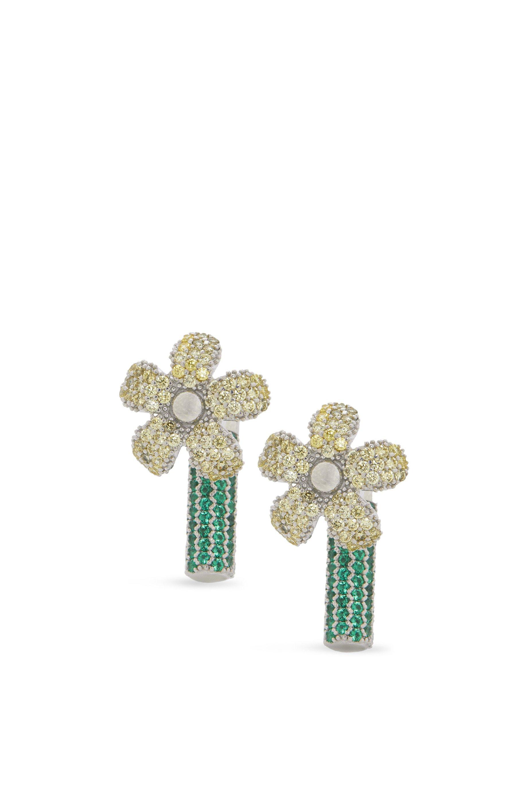 Flor earrings in sterling silver and crystals by LOEWE