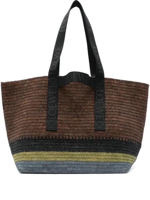 Fold Shopper raffia-weave logo tote bag by LOEWE