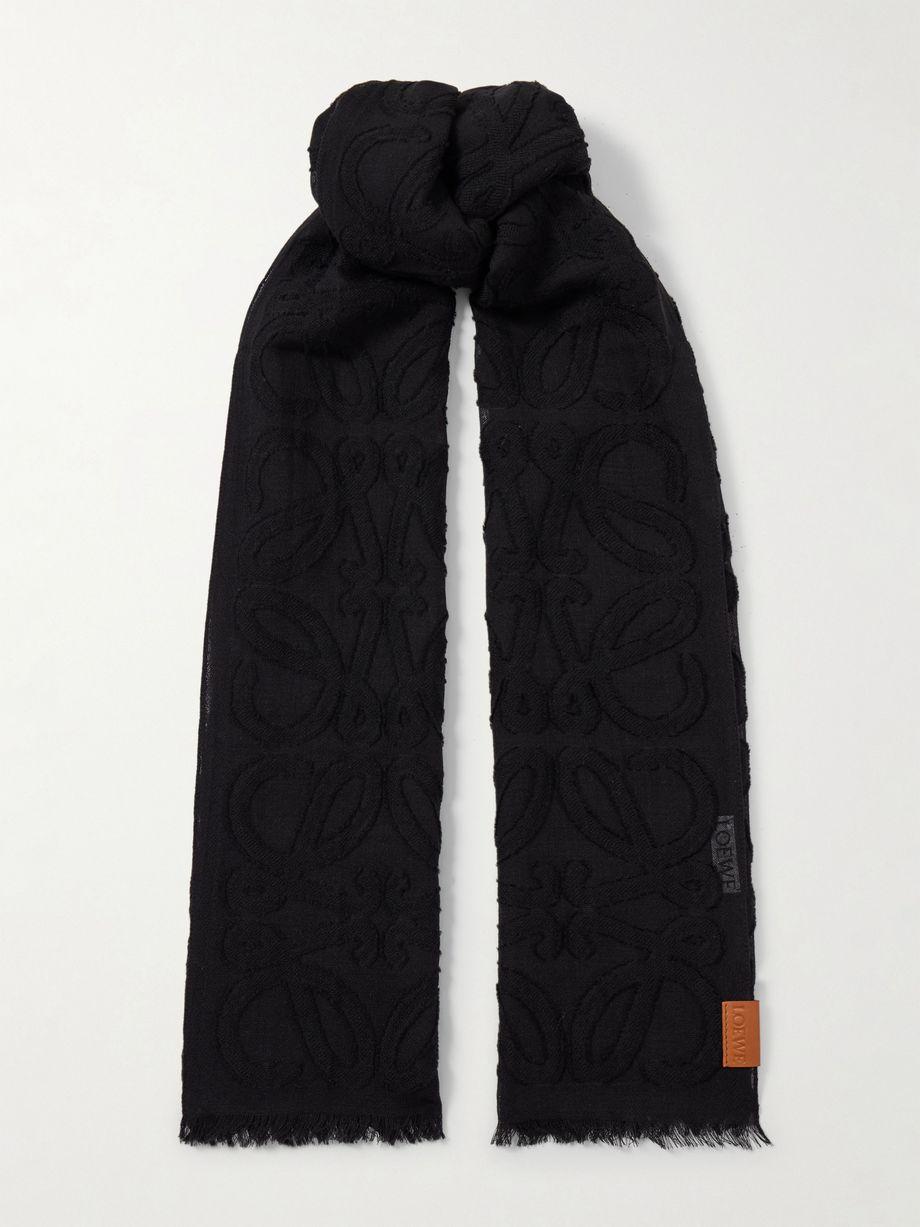 Frayed wool and silk-blend jacquard scarf by LOEWE