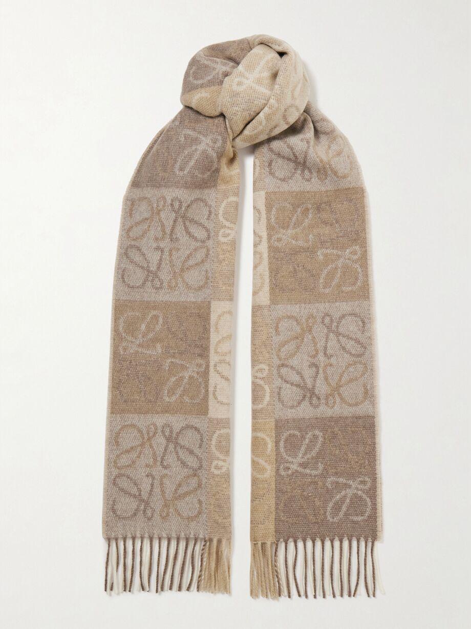 Fringed intarsia wool and cashmere-blend scarf by LOEWE