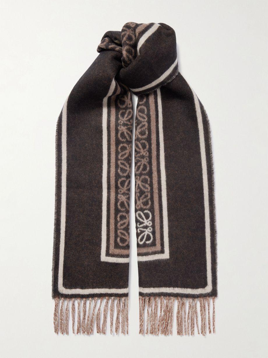 Fringed wool and cashmere-blend jacquard scarf by LOEWE