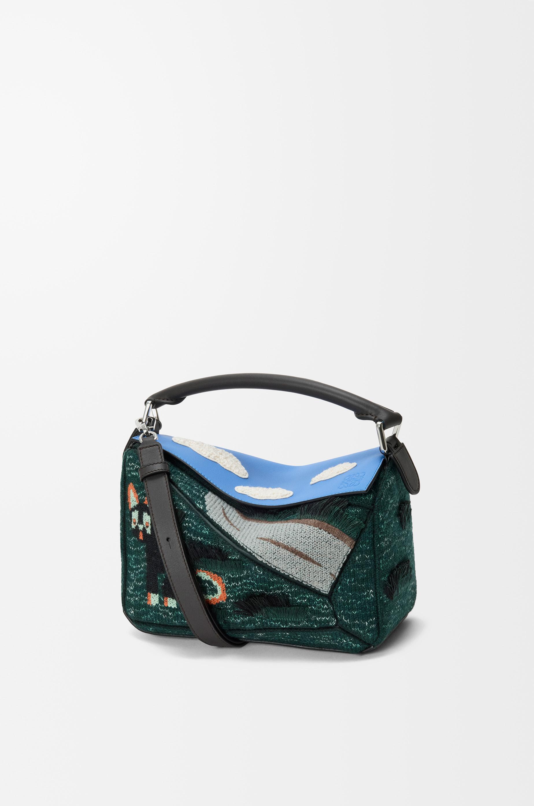Futurist Cat small Puzzle bag in embroidered knit and classic calfskin by LOEWE