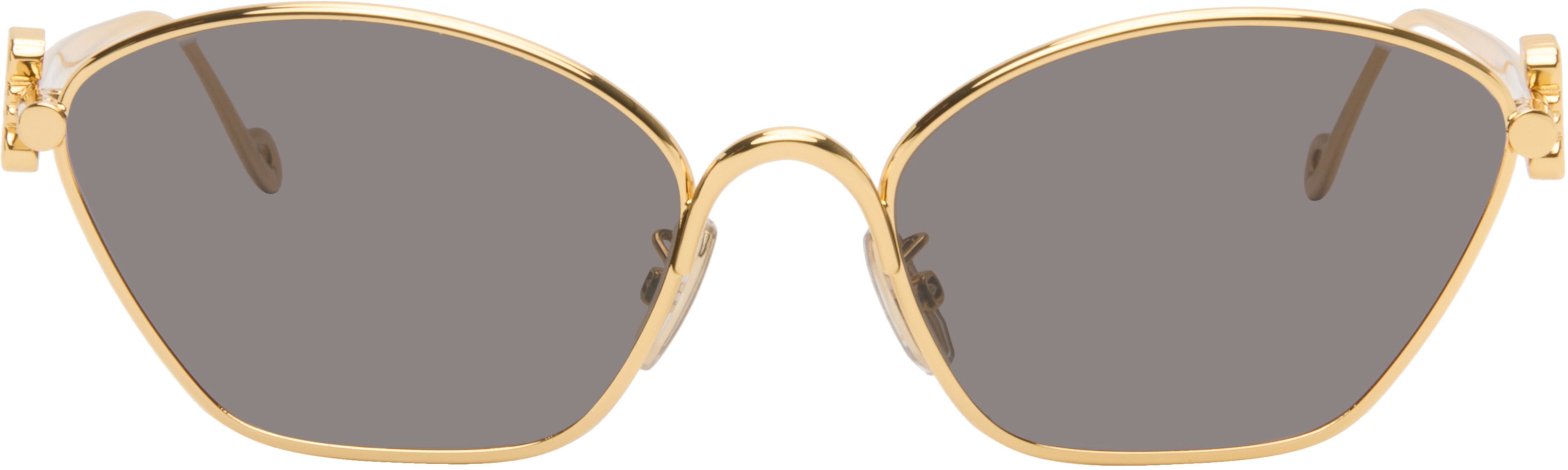 Gold Anagram Hexagonal Sunglasses by LOEWE