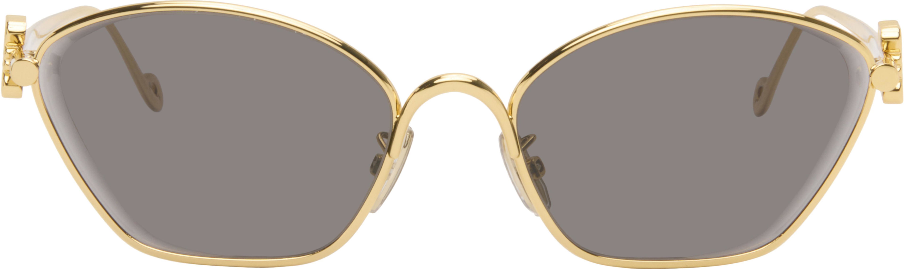 Gold Anagram Hexagonal Sunglasses by LOEWE