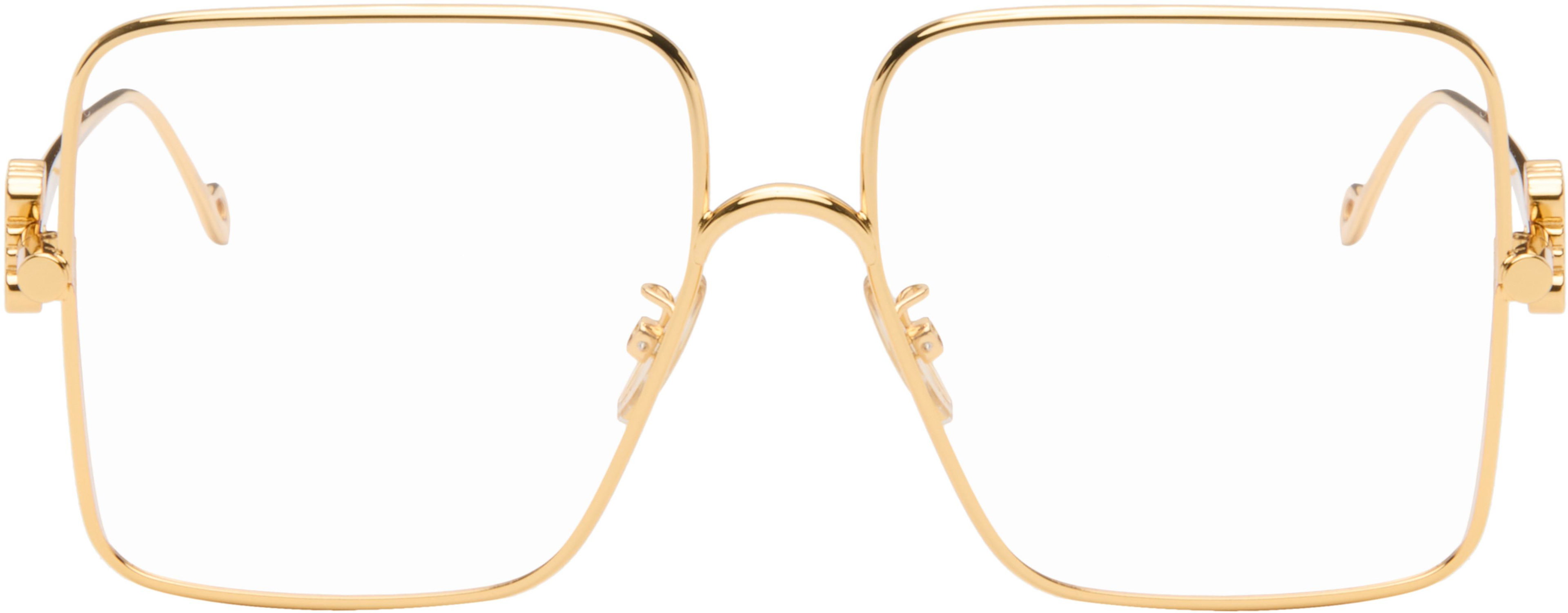 Gold Oversize Square Retro Titanium Glasses by LOEWE