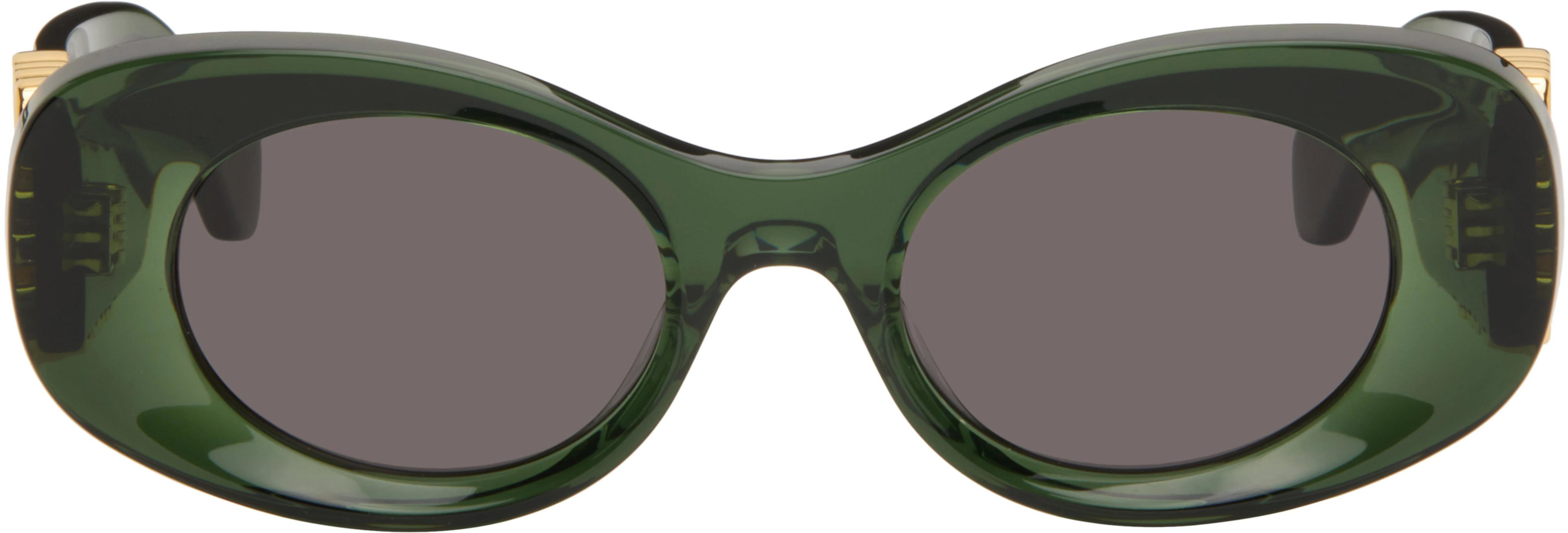 Green Beveled Oval Maxi Anagram Sunglasses by LOEWE