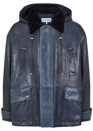 Hooded panelled leather jacket by LOEWE