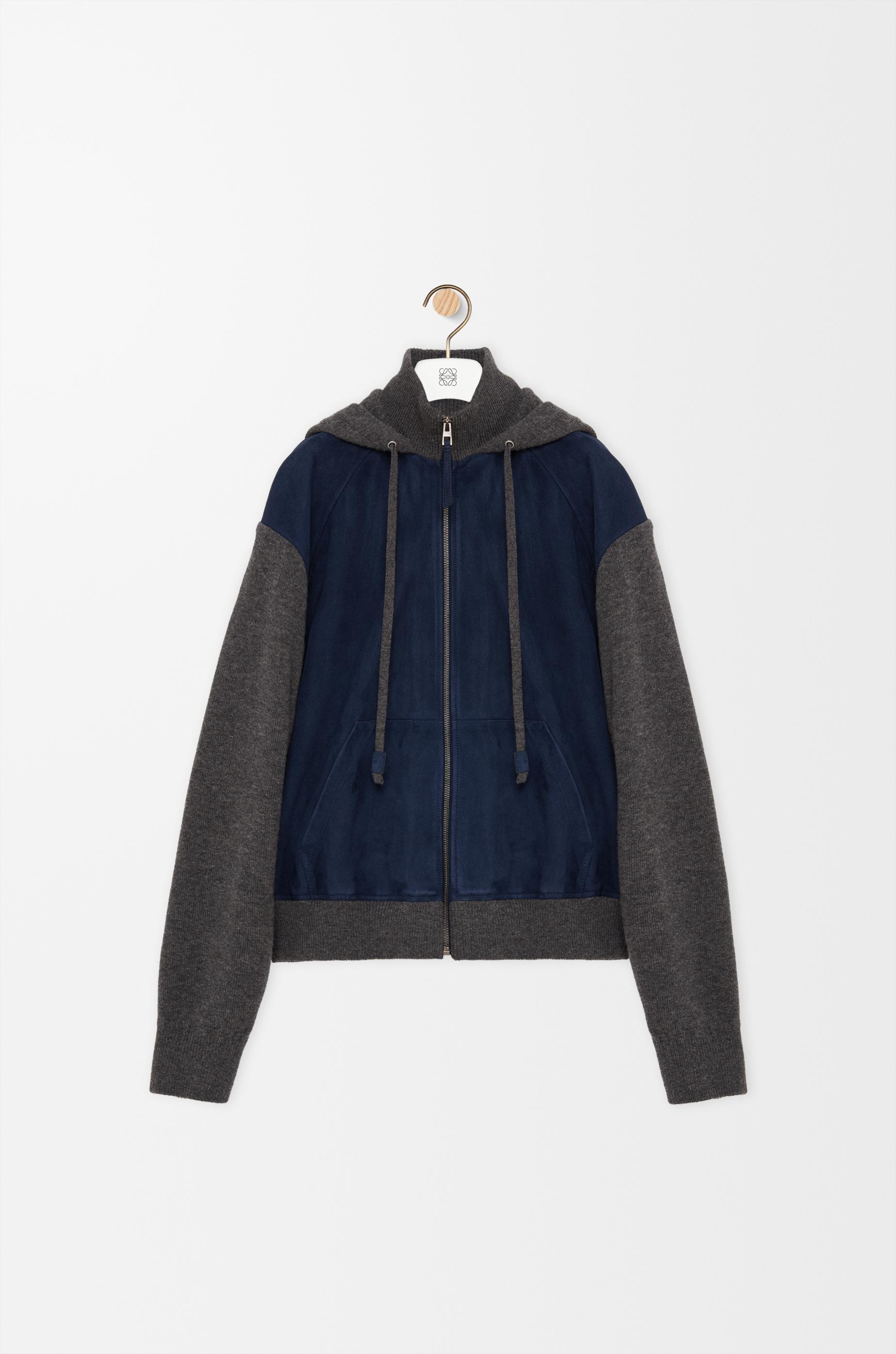 Hybrid zip-up hoodie in suede goatskin and wool blend by LOEWE
