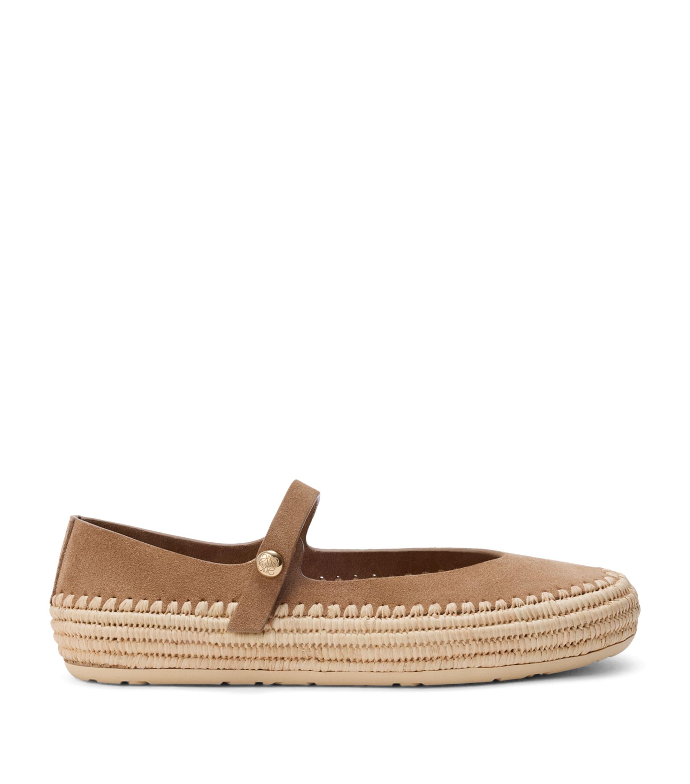 LOEWE x Paula’s Ibiza Suede-Raffia Rio Mary Jane Flats by LOEWE