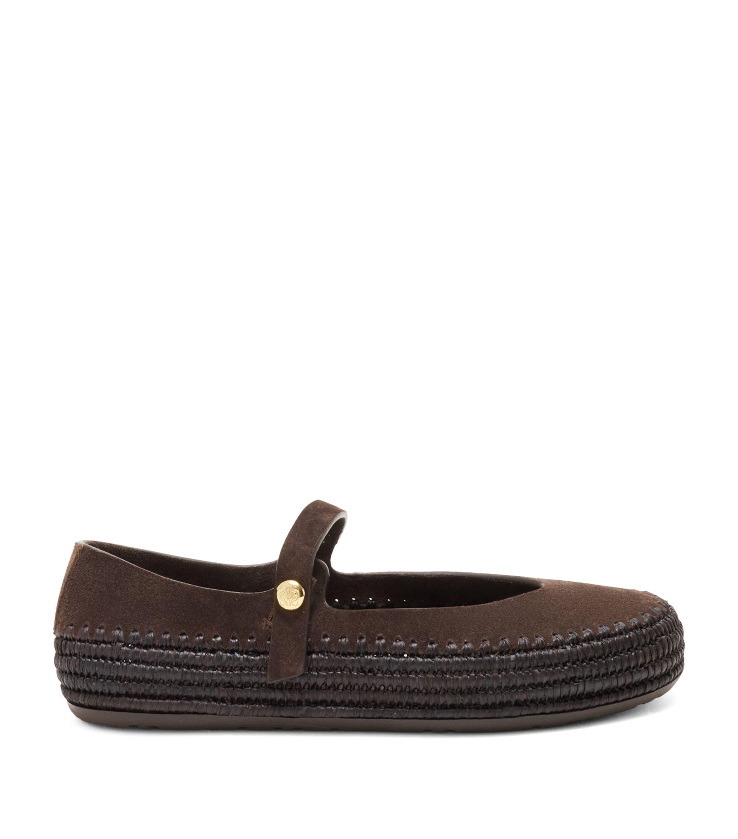 LOEWE x Paula's Ibiza Suede-Raffia Rio Mary Janes by LOEWE