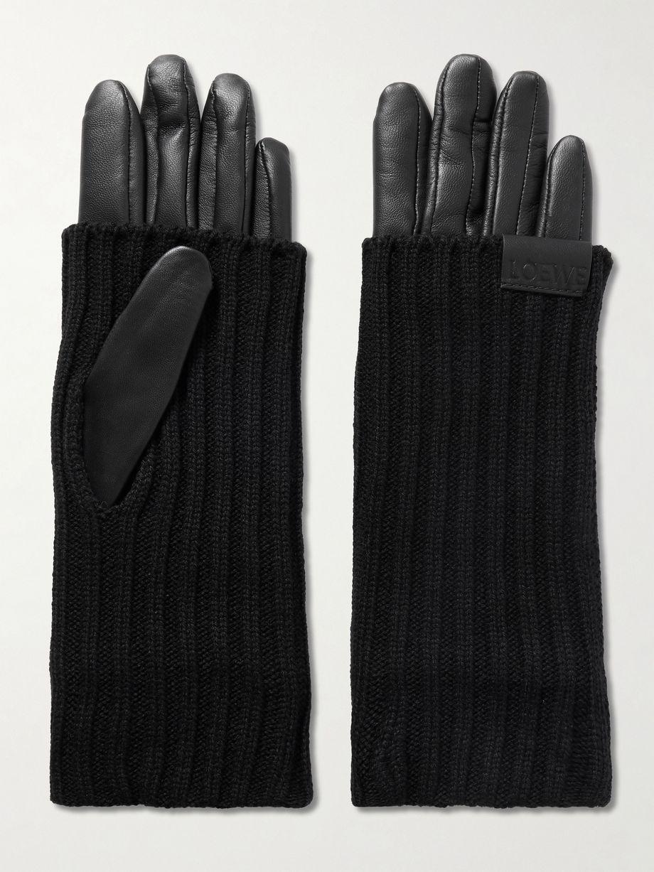 Leather-trimmed ribbed cashmere gloves by LOEWE