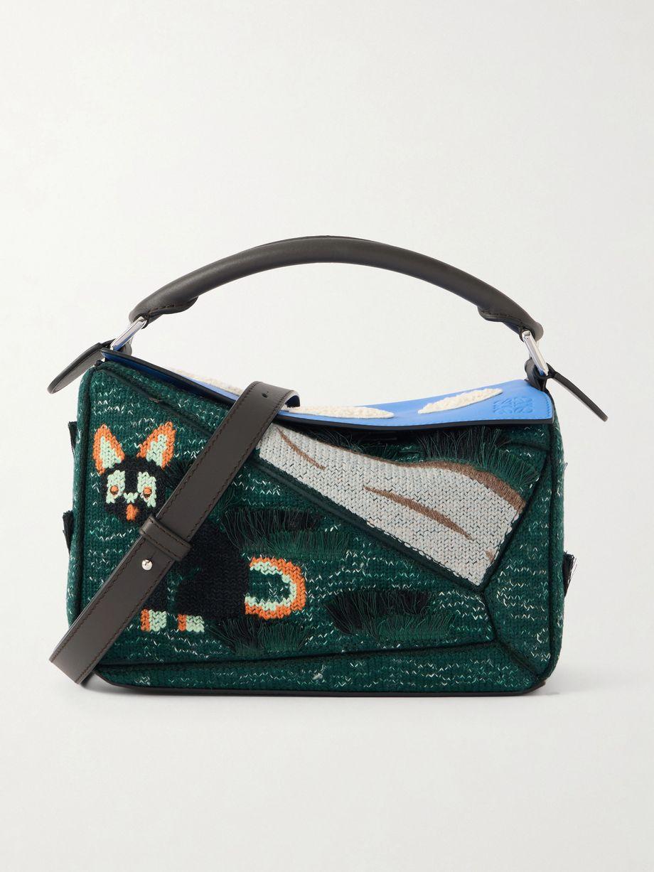 + Luis Wain Puzzle Futurist Cat appliquéd leather and knitted shoulder bag by LOEWE