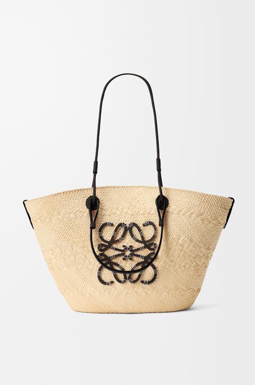 Medium Anagram Basket bag in iraca palm and calfskin by LOEWE