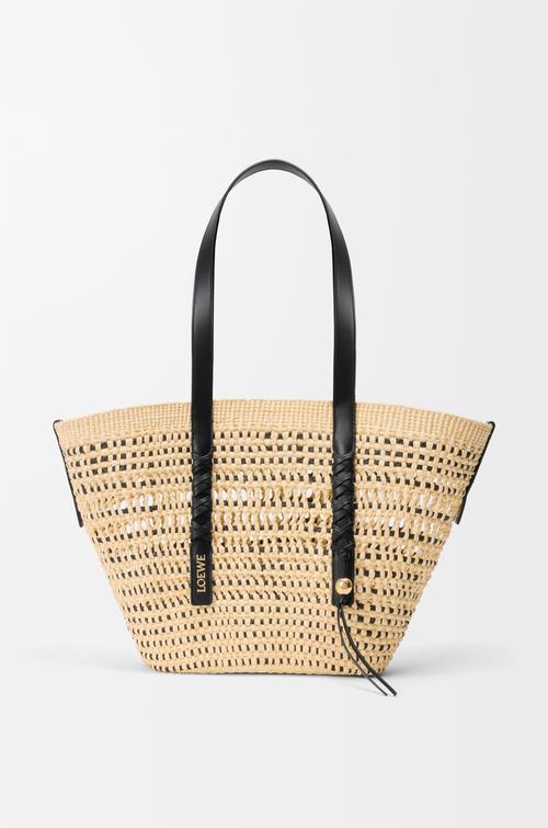 Medium Braid basket in iraca palm and calfskin by LOEWE