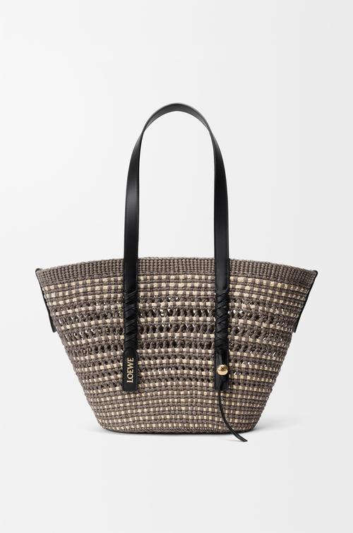 Medium Braid basket in iraca palm and calfskin by LOEWE