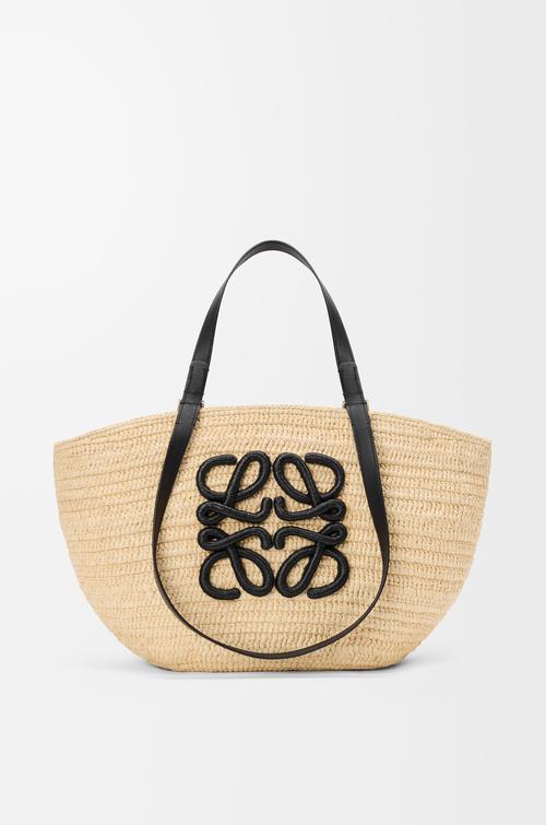 Medium Eclipse basket in raffia and calfskin by LOEWE