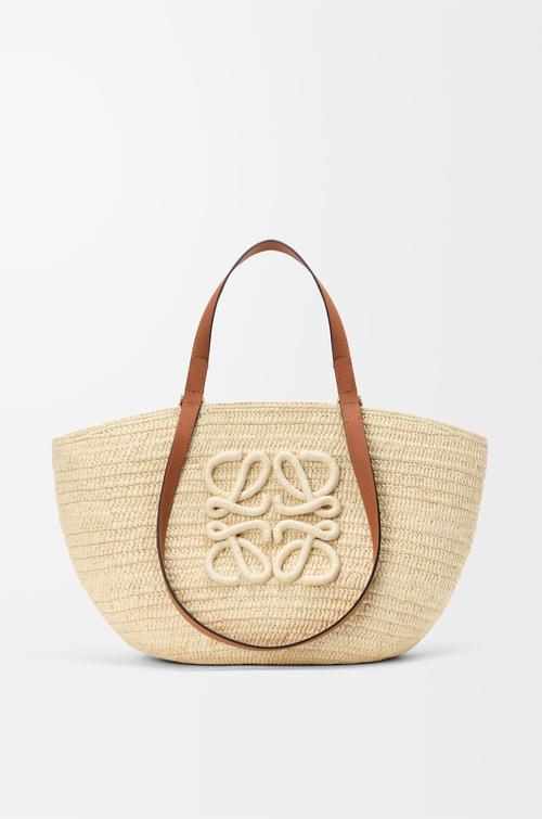 Medium Eclipse basket in raffia and calfskin by LOEWE