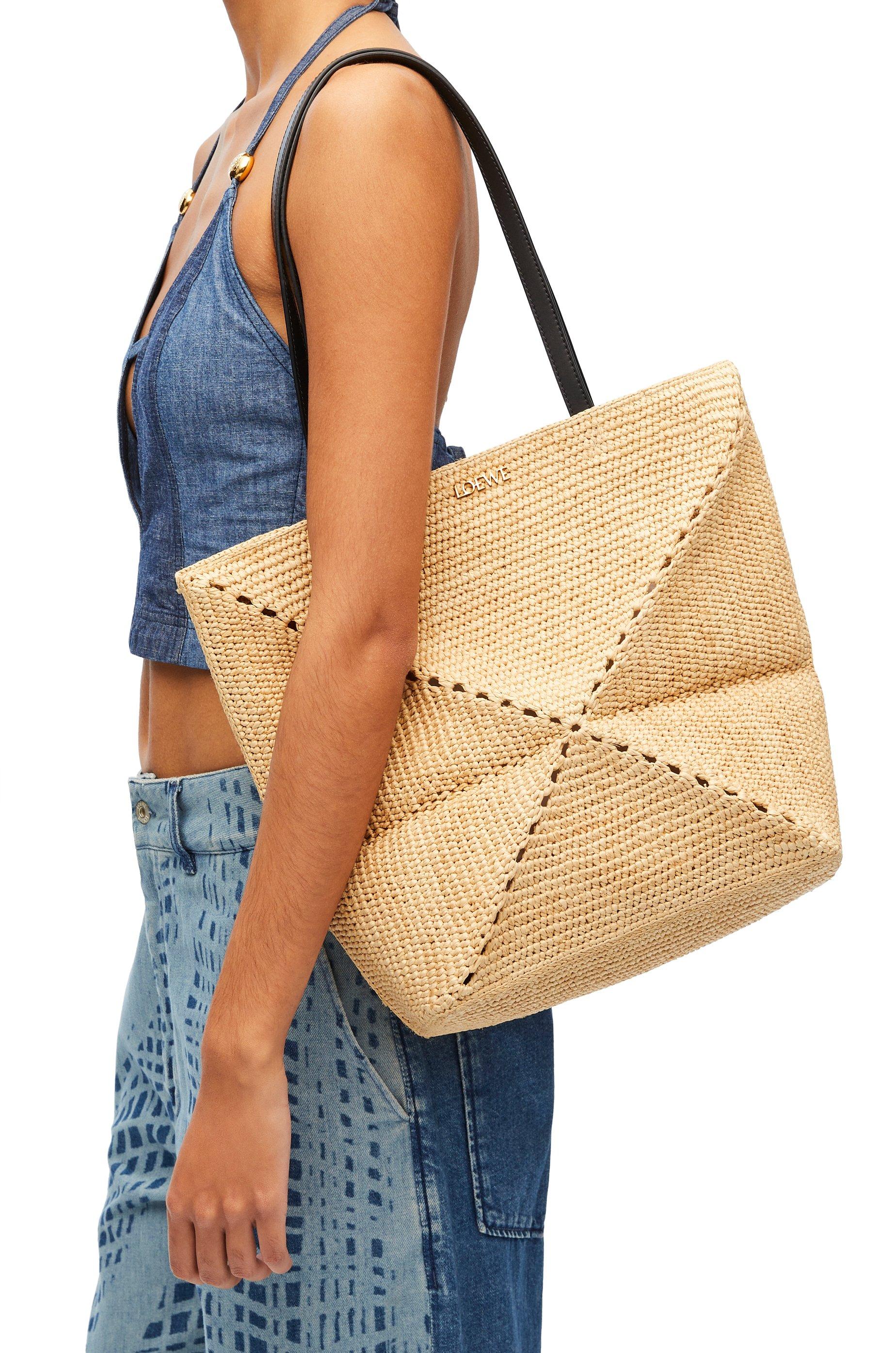 Medium Puzzle Fold tote in raffia by LOEWE