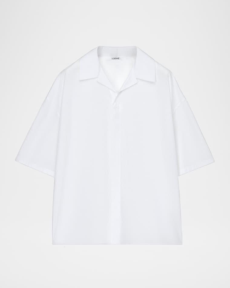 Men's Anagram Concealed-Placket Camp Shirt by LOEWE