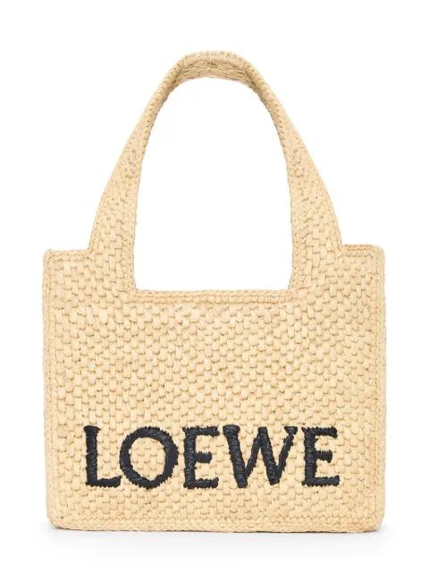 Mini LOEWE Font Tote in raffia by LOEWE