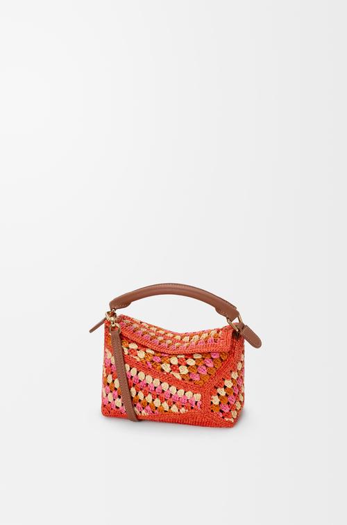 Mini Puzzle Edge bag in raffia and calfskin by LOEWE