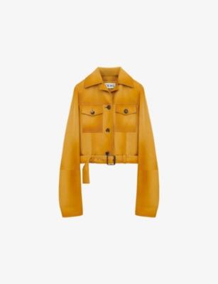 Notched-Collar Cropped Leather Jacket by LOEWE