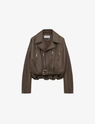Notched-Collar Zipped Leather Biker Jacket by LOEWE