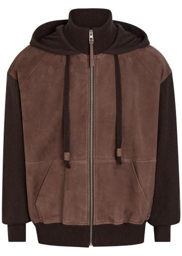 Panelled hoodied suede and wool-blend jacket by LOEWE