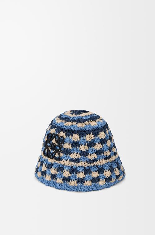 Patch crochet bucket hat in raffia and calfskin by LOEWE