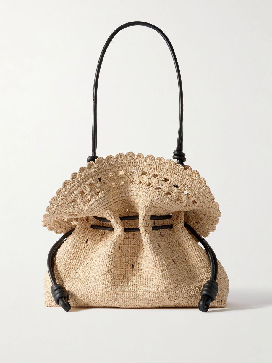 + Paula's Ibiza Flamenco leather-trimmed woven raffia shoulder bag by LOEWE + Paula's Ibiza Flamenco leather-trimmed woven raffia shoulder bag by LOEWE