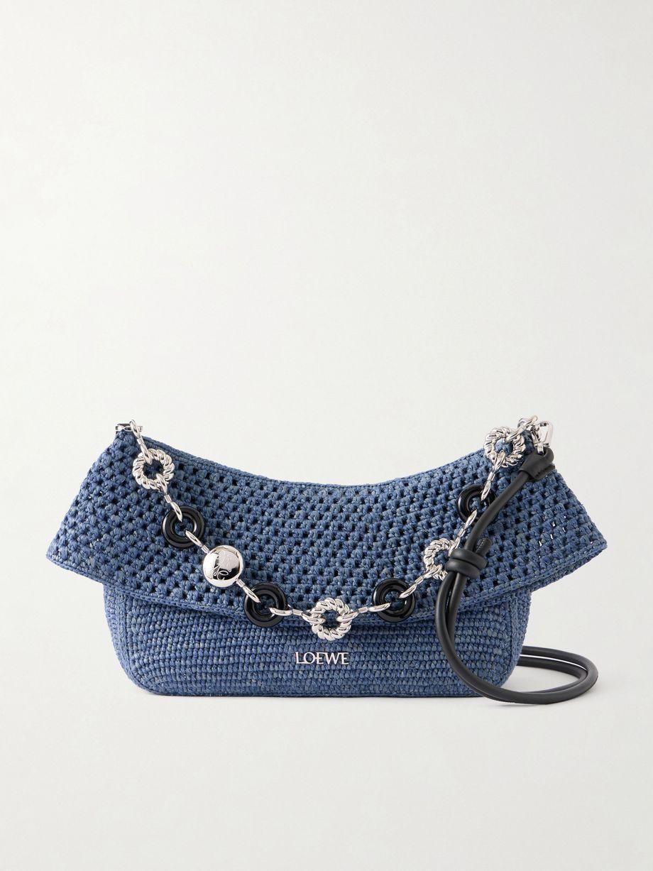 + Paula's Ibiza Ola embellished leather-trimmed raffia shoulder bag by LOEWE