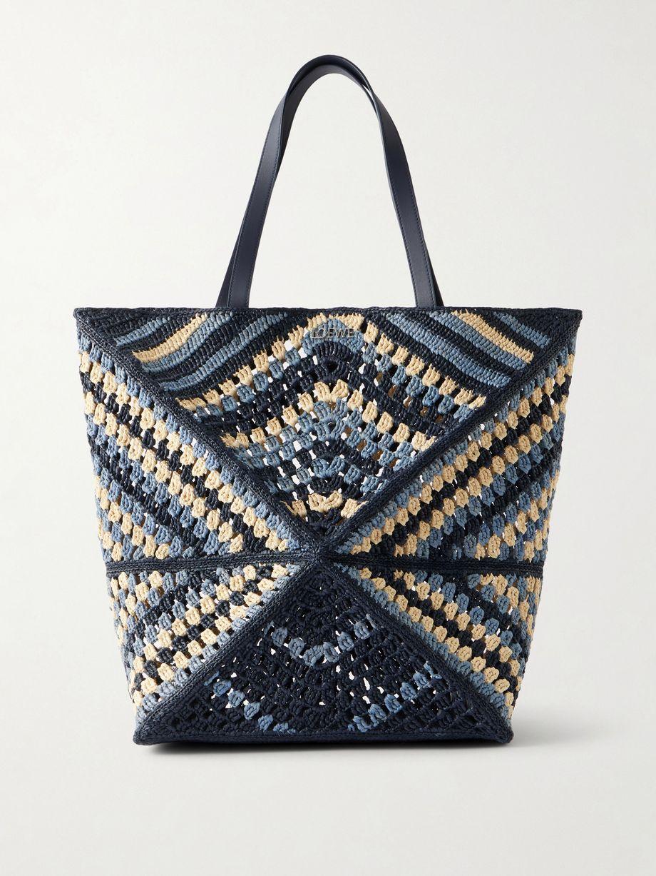 + Paula's Ibiza Puzzle Fold large leather-trimmed raffia shoulder bag by LOEWE