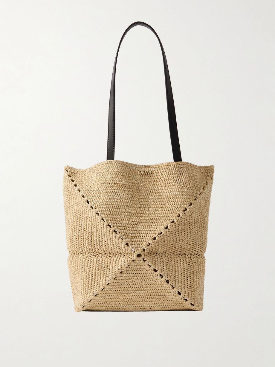 + Paula's Ibiza Puzzle Fold medium leather-trimmed raffia tote by LOEWE