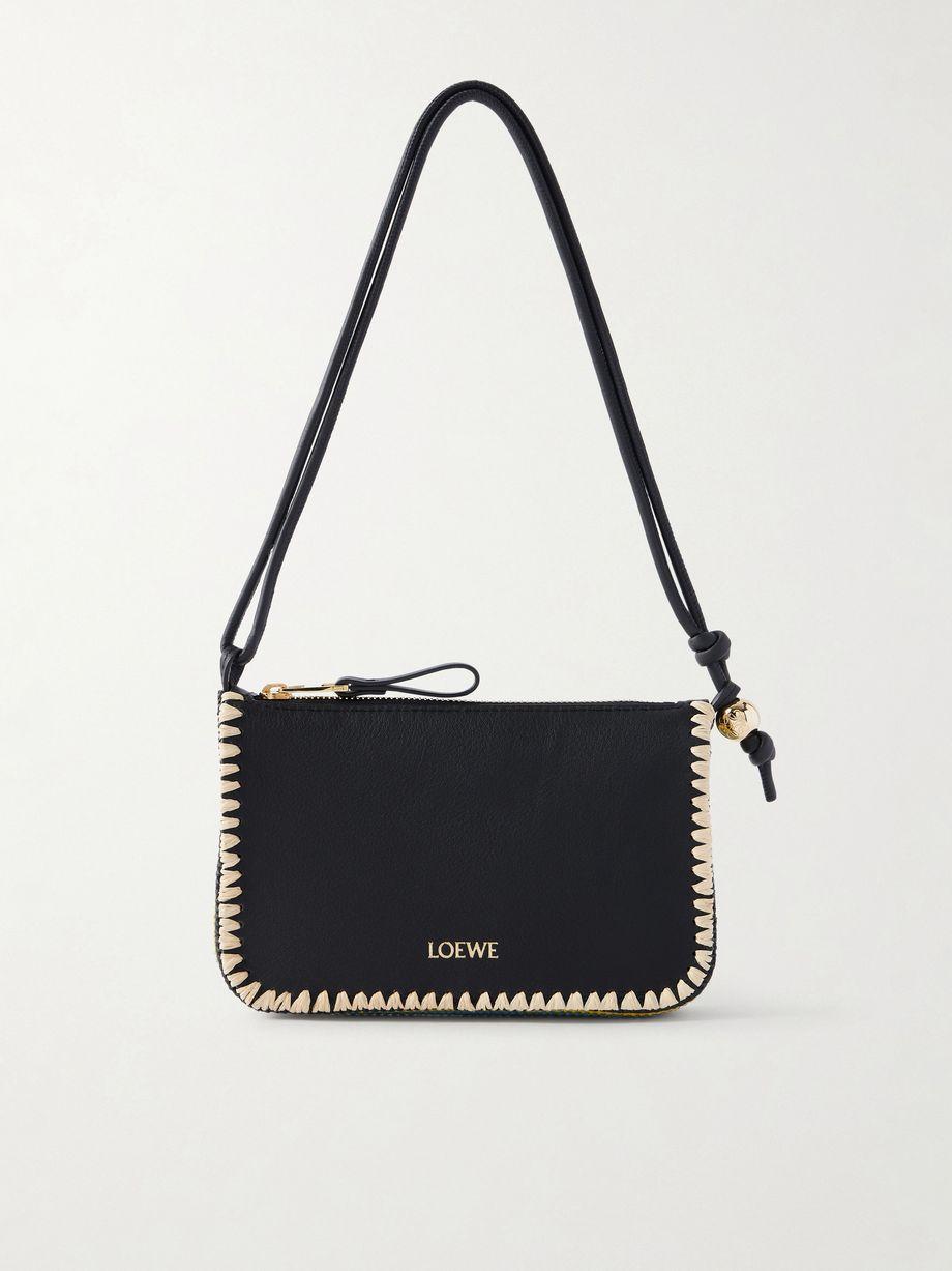 + Paula's Ibiza Rio raffia-trimmed leather shoulder bag by LOEWE