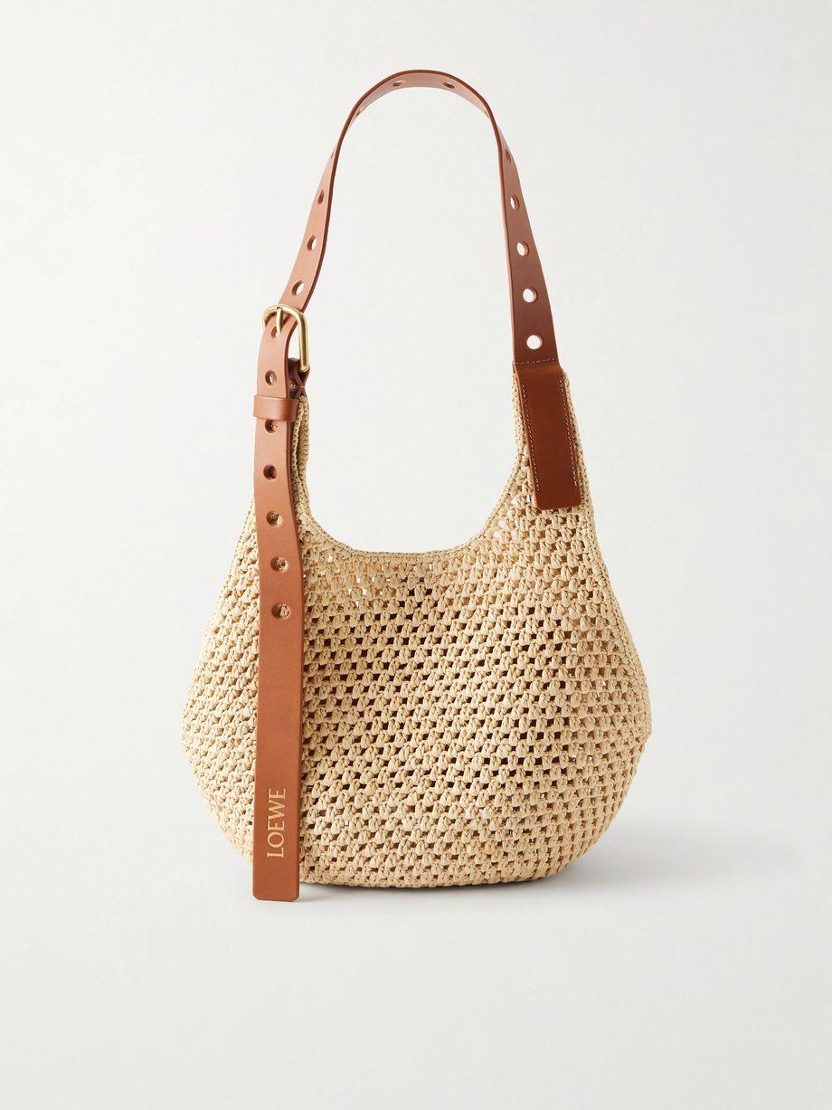 + Paula's Ibiza The Punch Hole leather-trimmed raffia shoulder bag by LOEWE