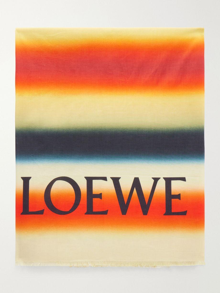 + Paula's Ibiza fringed striped cotton-voile scarf by LOEWE