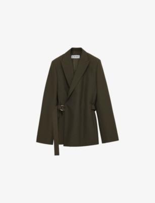 Peak-Lapel Draped Wool And Leather Blend Jacket by LOEWE