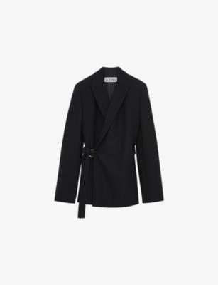 Peak-Lapel Draped Wool And Leather Blend Jacket by LOEWE