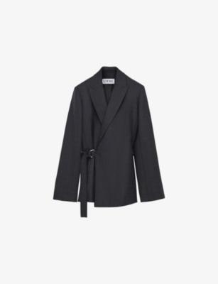 Peak-Lapel Draped Wool And Leather Blend Jacket by LOEWE