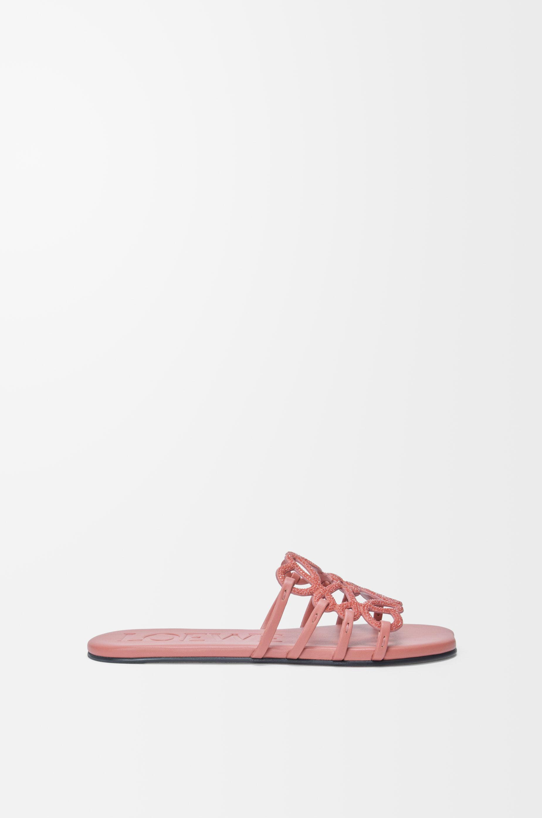 Petal Anagram slide in rhinestone-embellished suede by LOEWE