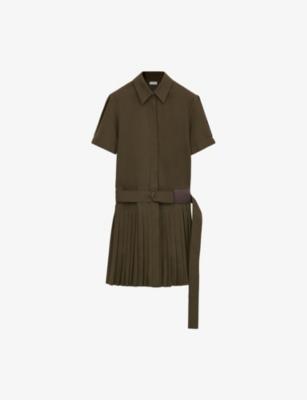 Pleated Short-Sleeve Cotton Blend Mini Dress by LOEWE