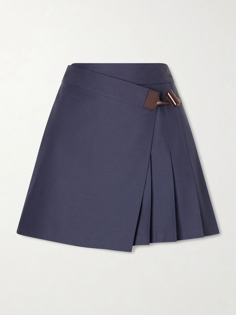 Pleated leather-trimmed cotton-blend mini skirt by LOEWE