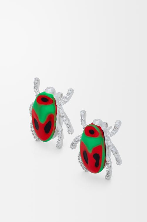 Scarabeo earrings in sterling silver, enamel and crystal by LOEWE