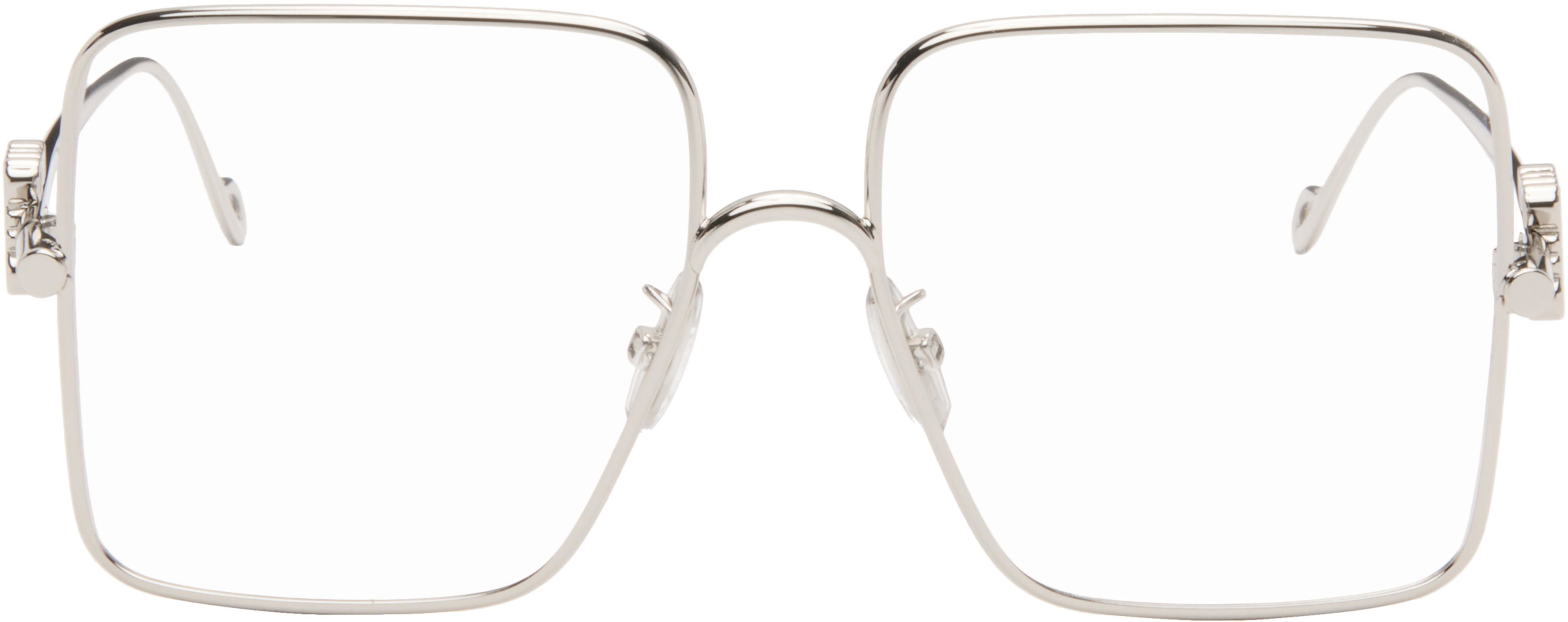 Silver Oversize Square Retro Titanium Glasses by LOEWE