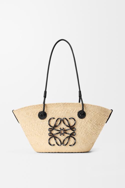 Small Anagram basket bag in iraca palm and calfskin by LOEWE