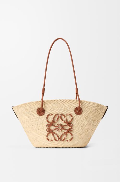 Small Anagram basket bag in iraca palm and calfskin by LOEWE