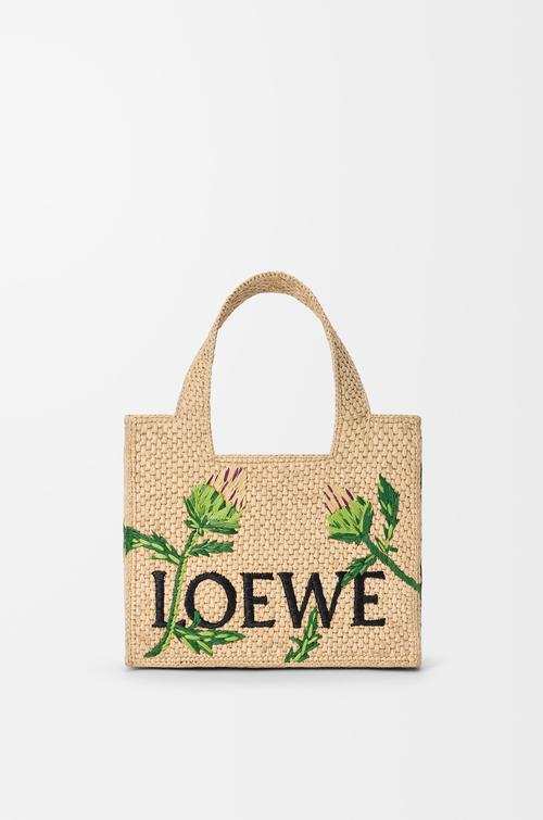 Small LOEWE Font tote in raffia by LOEWE