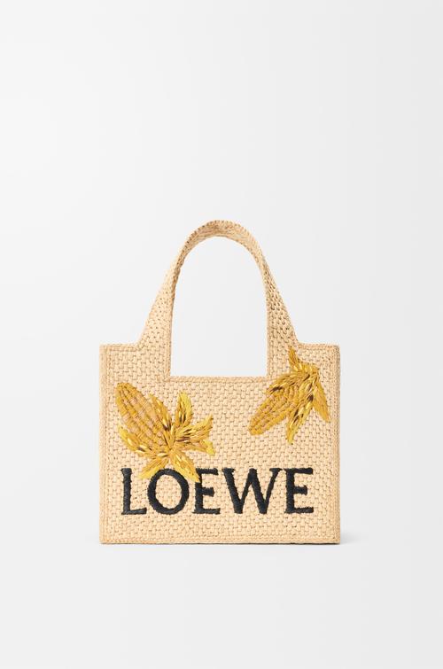 Small LOEWE Font tote in raffia by LOEWE